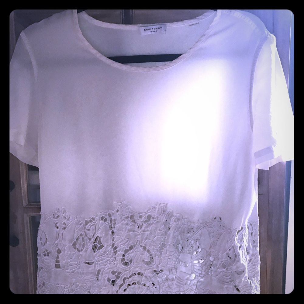 Equipment White Silk T-shirt with Lace